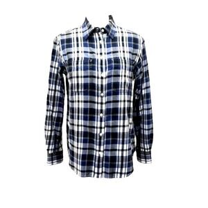 Ralph Lauren Womens Button  Flannel Shirt VTG Warm Cozy Blue/Black‎ Plaid Sm/Pet